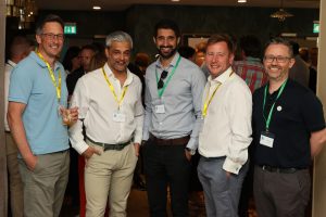July 2026 event - Lads line-up from left are Giles Lang of Nuvo Accountancy, Akile Mohammed of Timely, Parminder Takhar of HCR Law, Richard Doar from The CFO Centre / Vistage and Neil Howie of Partners&