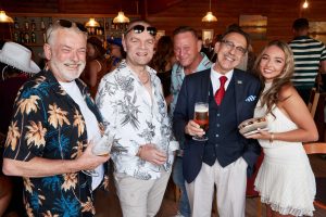 All smiles from left are Mike Butler of Thompson Butler Associates, Terry Ellis of h2o digital, Nicholas Max of NG1 Group - Nottm Workspace Rental and Ruby Foster of The Merry Men - photobombing in the background is Andy Shaw of ASGS Security Services