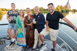 HOld on tight! From left are David Metcalf of KPD Sounds, Victoria Green of Spenbeck, Victoria Branch of VB Marketing, Steve Edwards of Steve Edwards Photography and Will Bottomley of NG1 City Cleaners